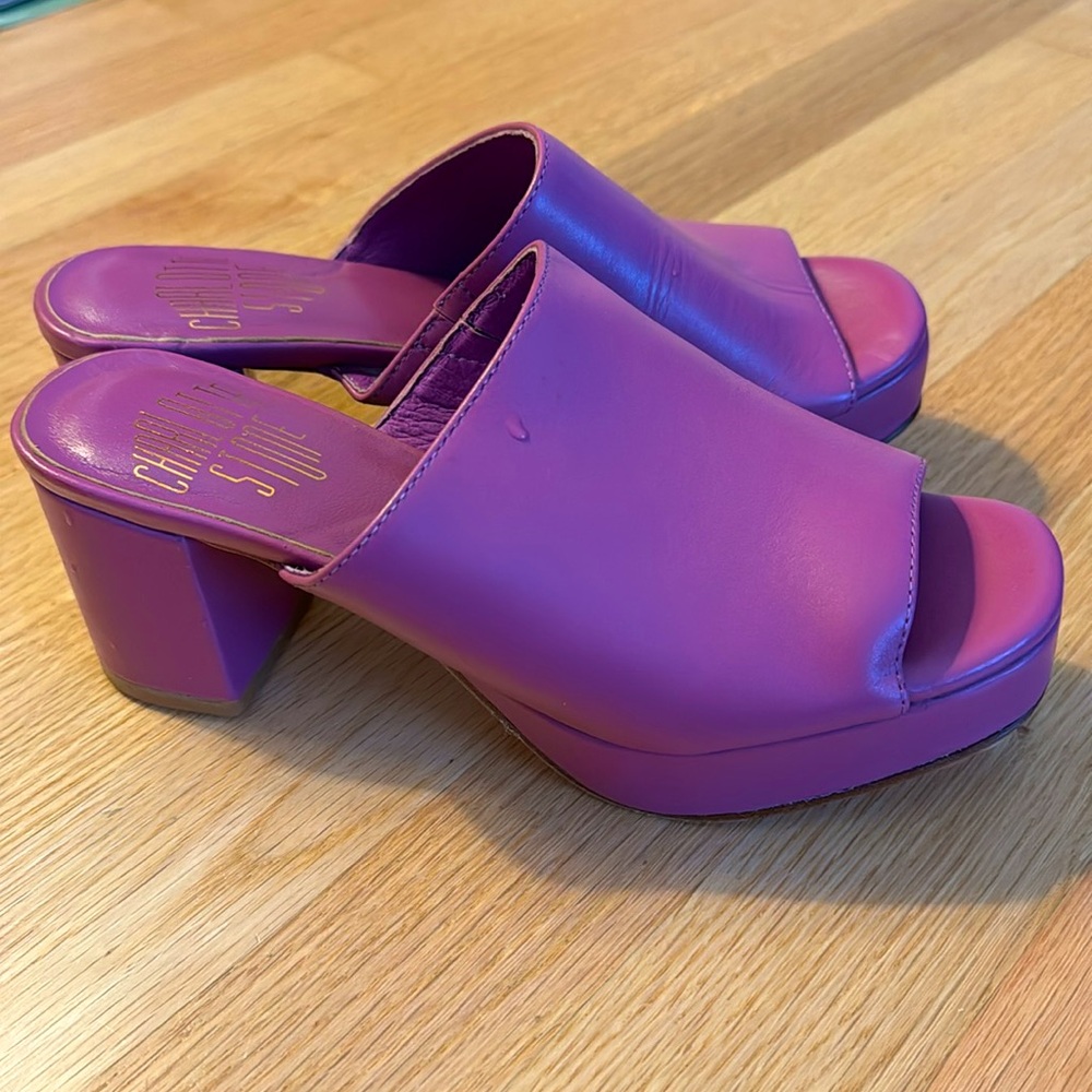 Cute purple boho platform mules